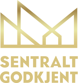 Sentralt godkjent emblem. Grafikk med tekst.